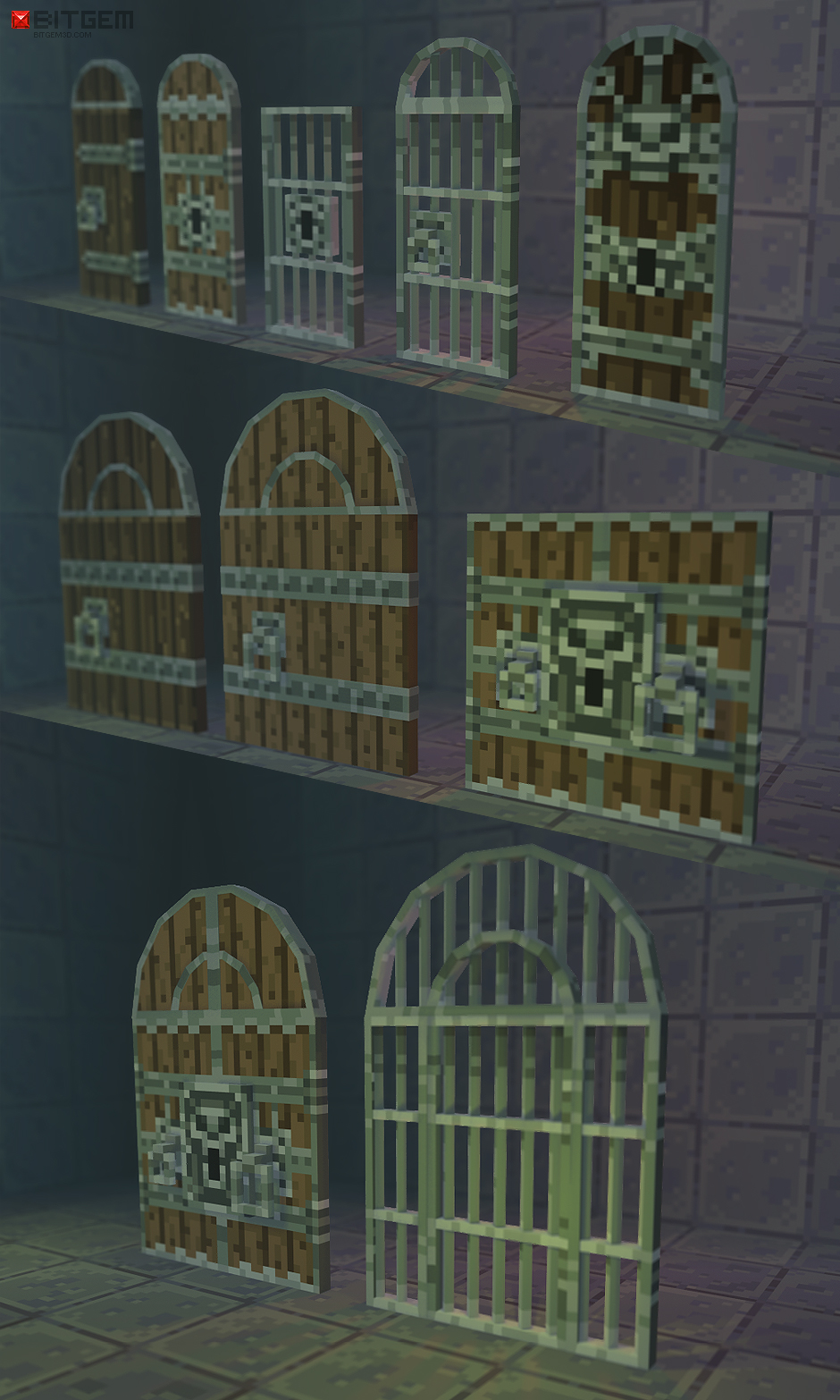 3D Pixel Dungeon Door Set 01