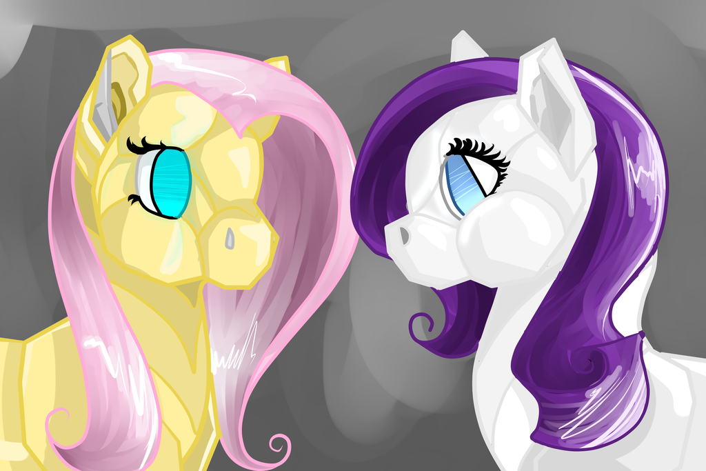 FLUTTERSHY AND RARITY ZORD BUSTS ART TRADE by pa