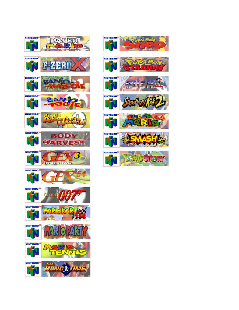 Nintendo 64 spine labels