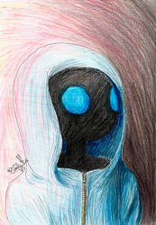 Black Phantom with a Blue Hoodie