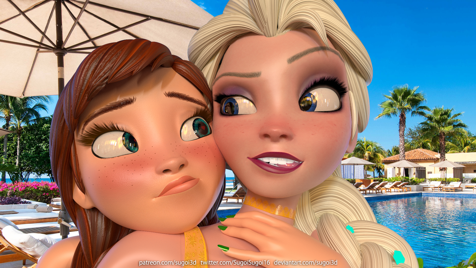 Anna Elsa Poolside by Sugoi3d on DeviantArt