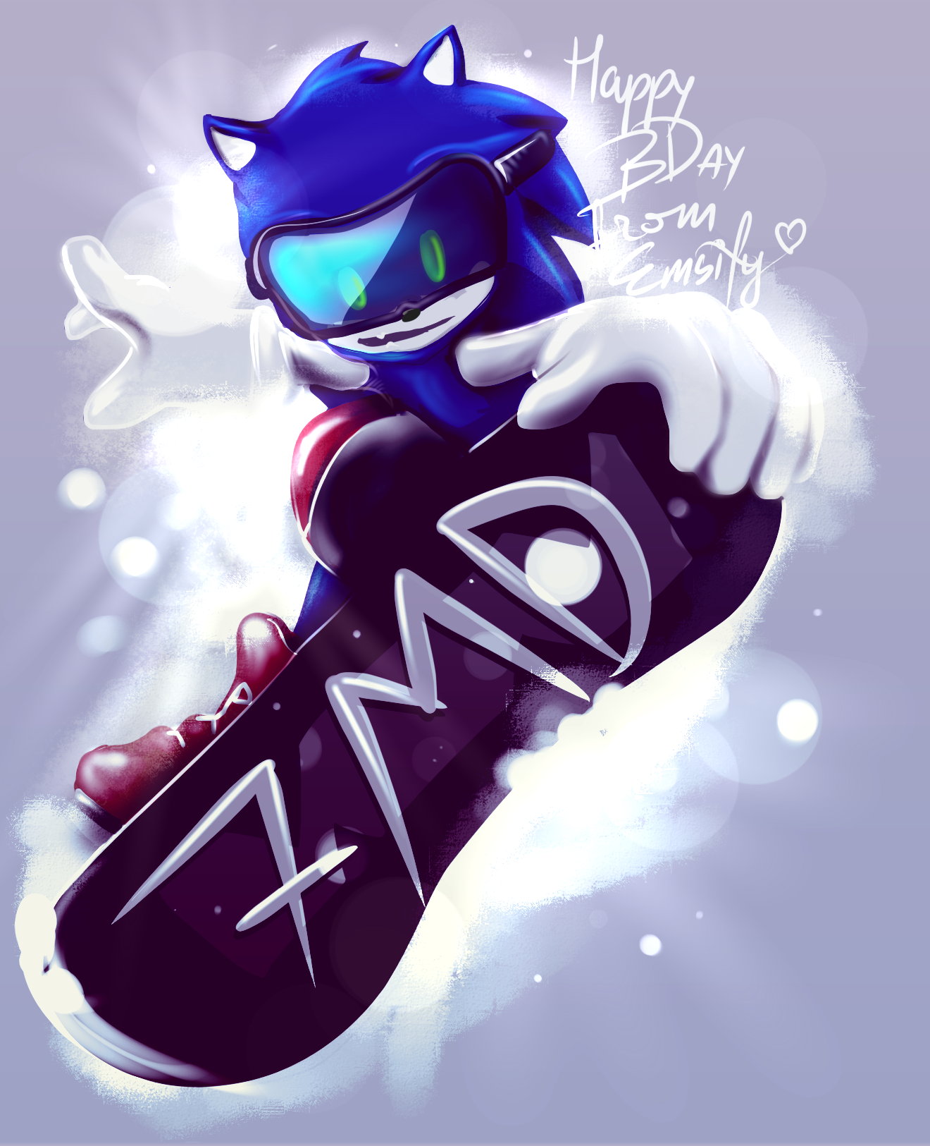 Sonic on a snowboard