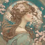 Alphonse Mucha Inspired Art - Petals in the Wind