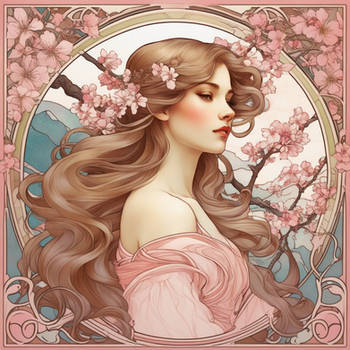 Alphonse Mucha Inspired Art - Sakura Symphony 6