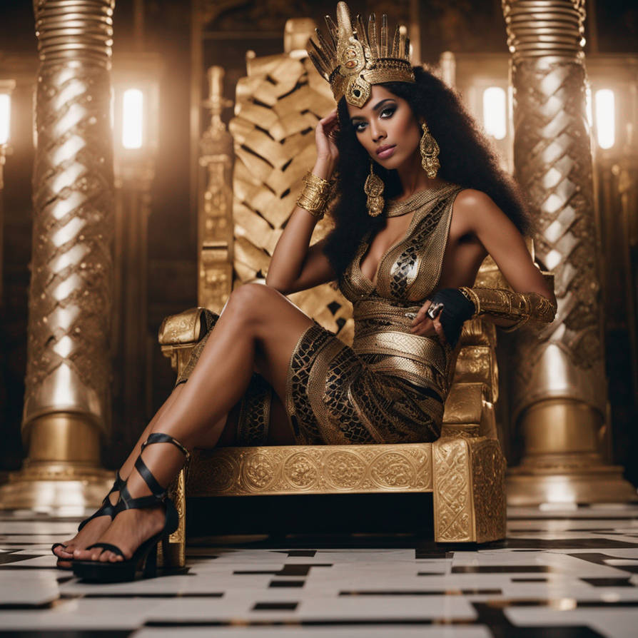 Cleopatra sitting on a golden throne