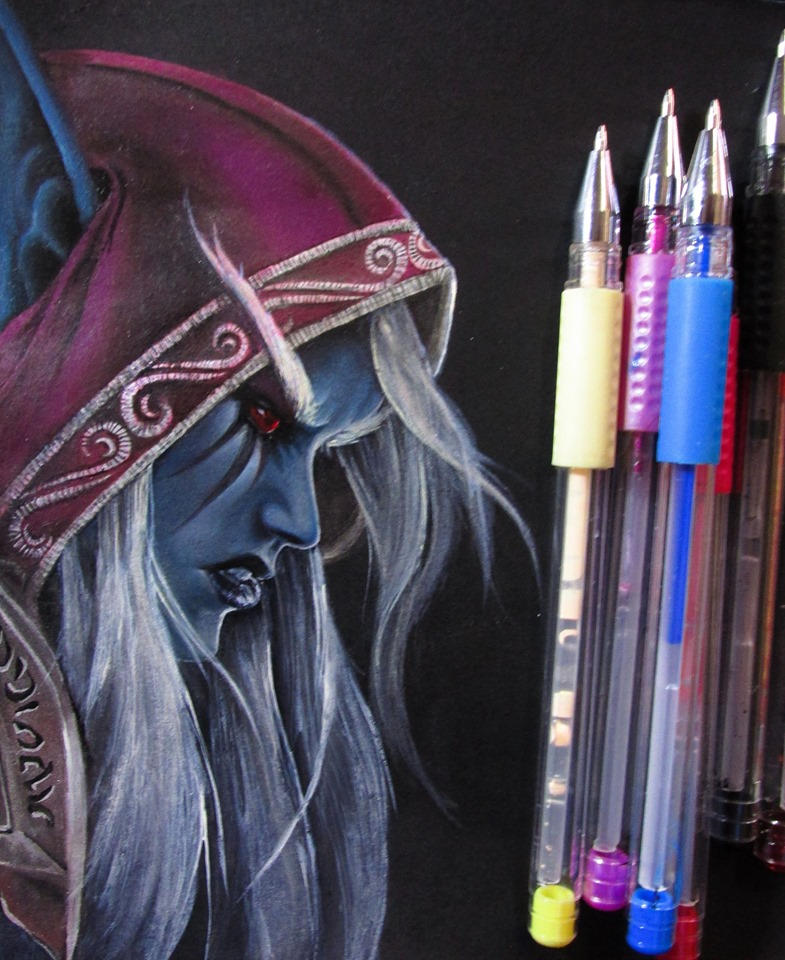 Sylvanas (Gel Pens + Black Paper) by NicoDauk on DeviantArt