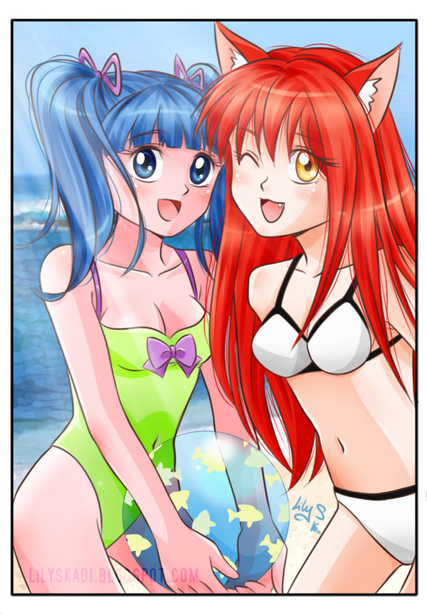 Aoi and Nyan in the beach