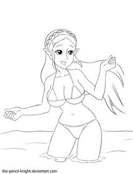 Princess Zelda beach Lineart