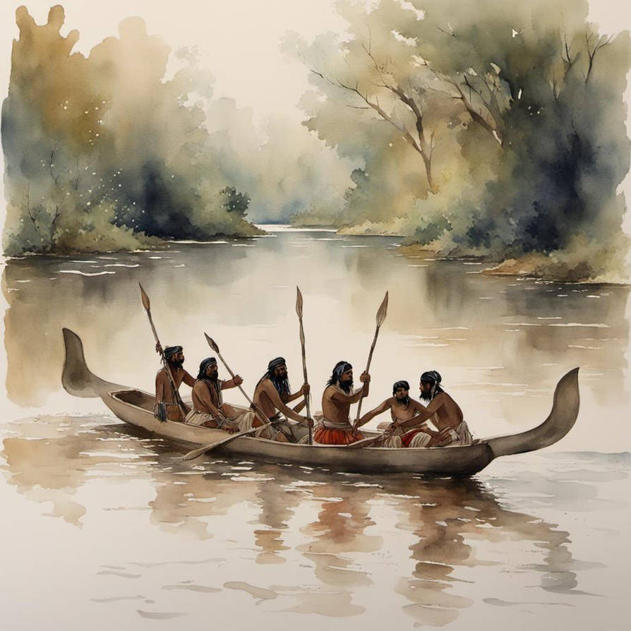 6 Indians paddling a war boat up the river waterco by Jimohat on DeviantArt