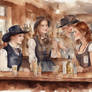 having a shot of Rye in  a saloon with pretty girl