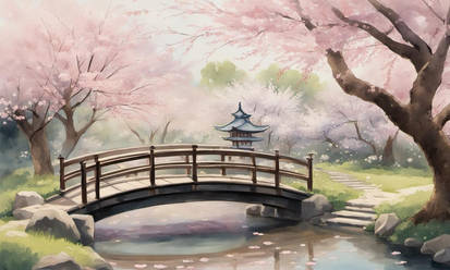 A serene, picturesque scene of a Japanese garden d