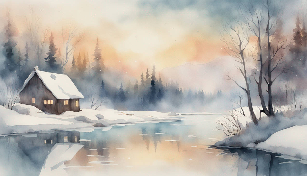 A watercolour winter scene
