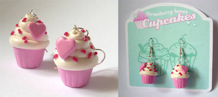 Pink Heart Cupcake Earrings