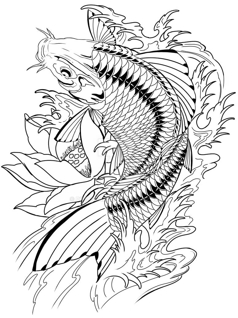 Koi Fish (Line Art) by DimasLarez on DeviantArt