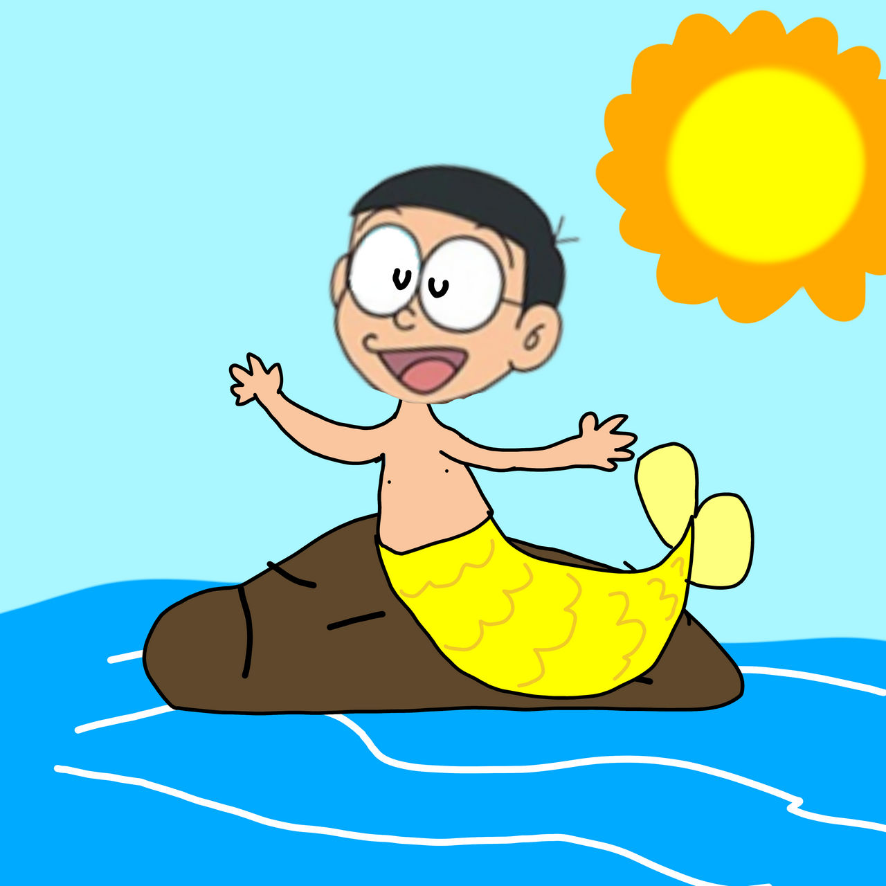 Merboy Nobita Singing On A Stone by BrendaVerano on DeviantArt