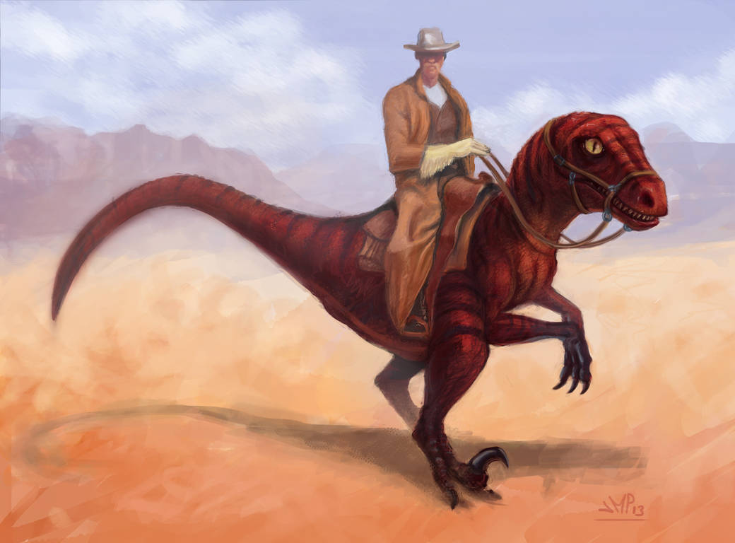 Deviantart Raptor Riding Raptor Cowboy by artbarf-jmp on DeviantArt
