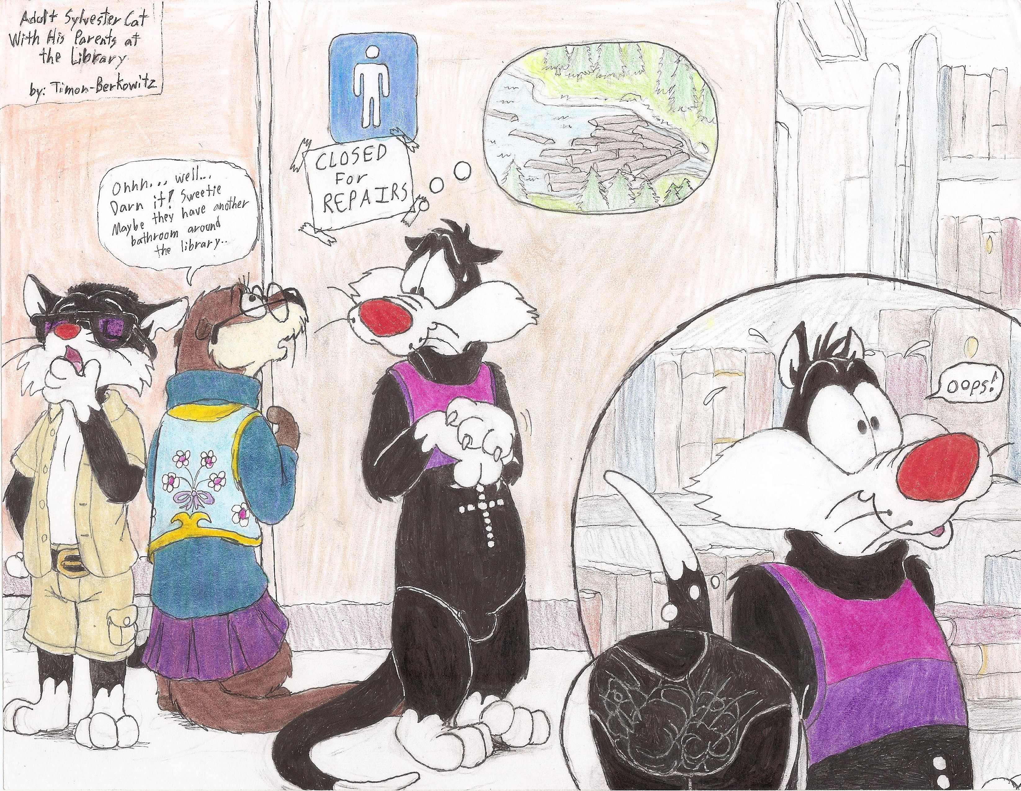 Sylvester Cat and His Parents at the Library