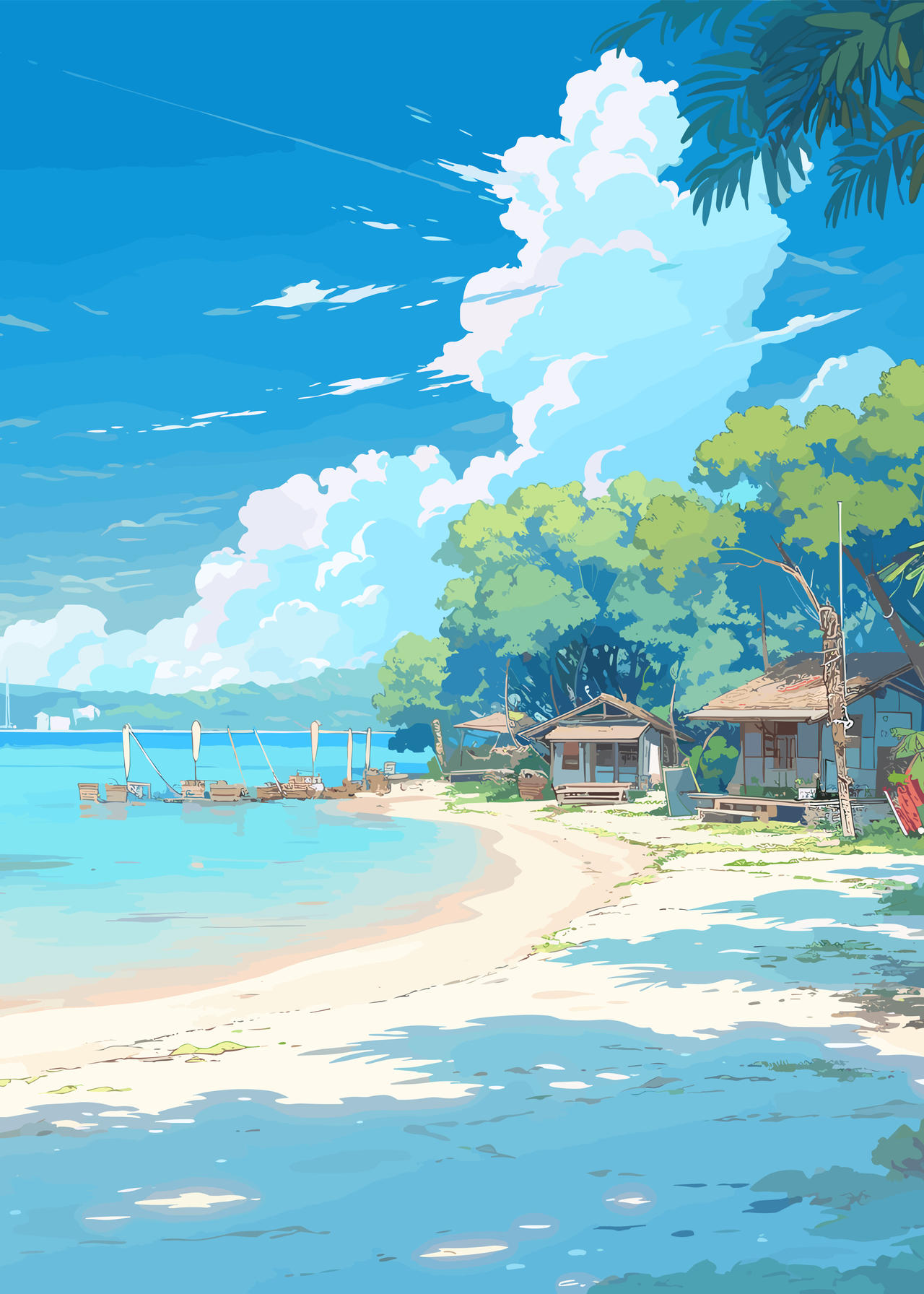 Anime Beach House Japanese Blue Sky White Clouds by Nico2713 on DeviantArt