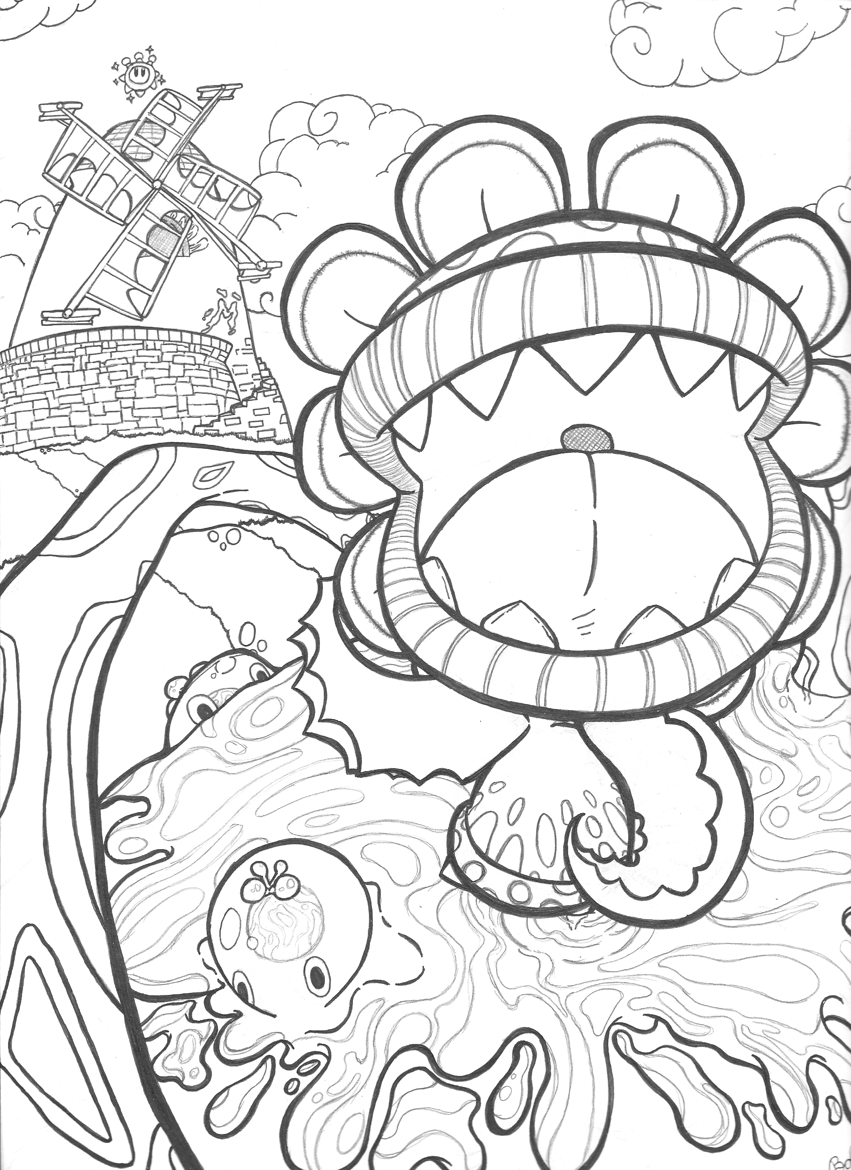 Down With Petey Piranha Mario Sunshine Commission By Sketch Coloring Page.