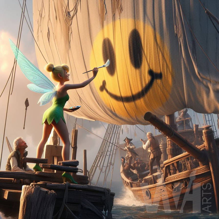 Tinker Bell Raft Tinkerbell painting a smiley on Hook's boat! by WvHArts on DeviantArt