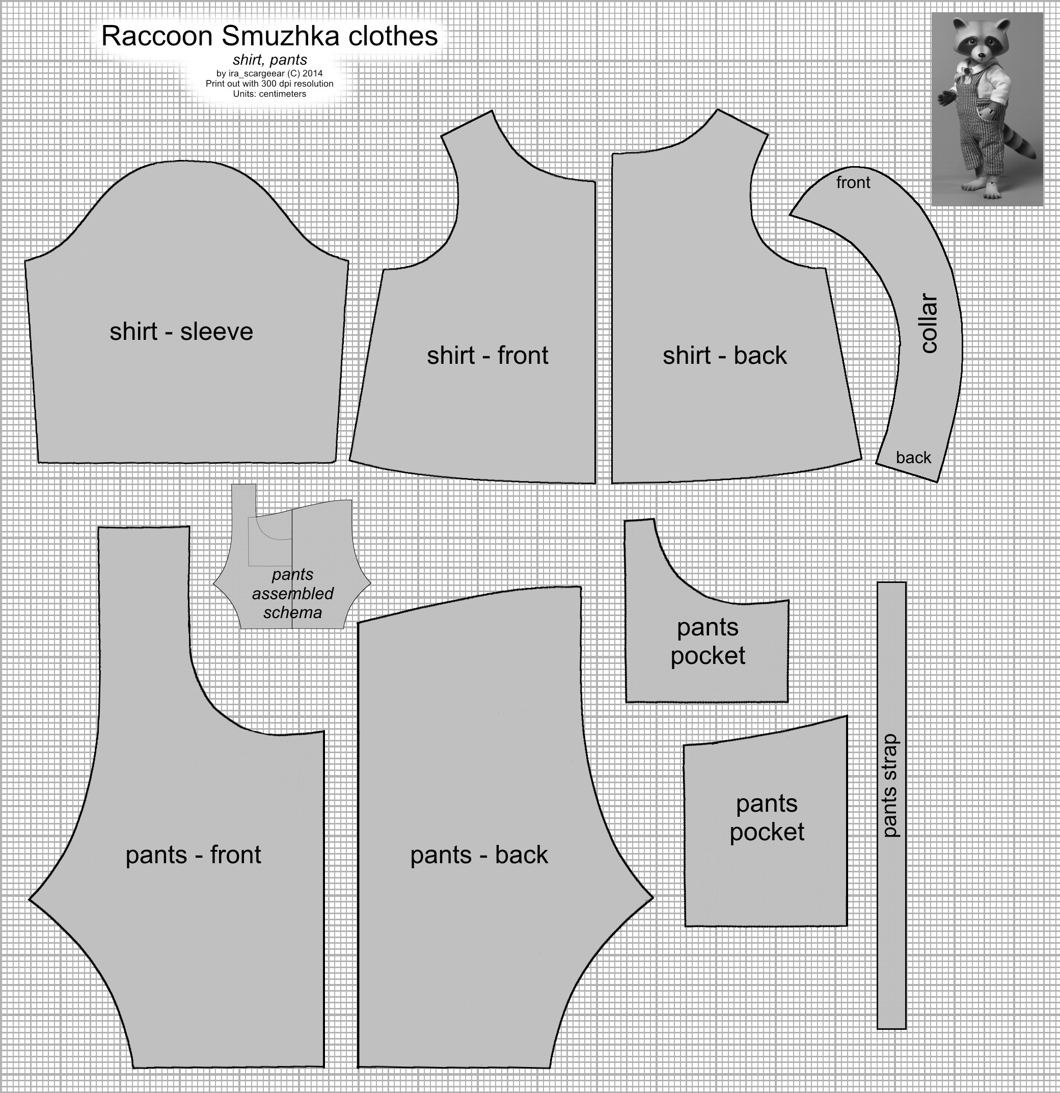 Raccoon Smuzhka Shirt Pants patterns