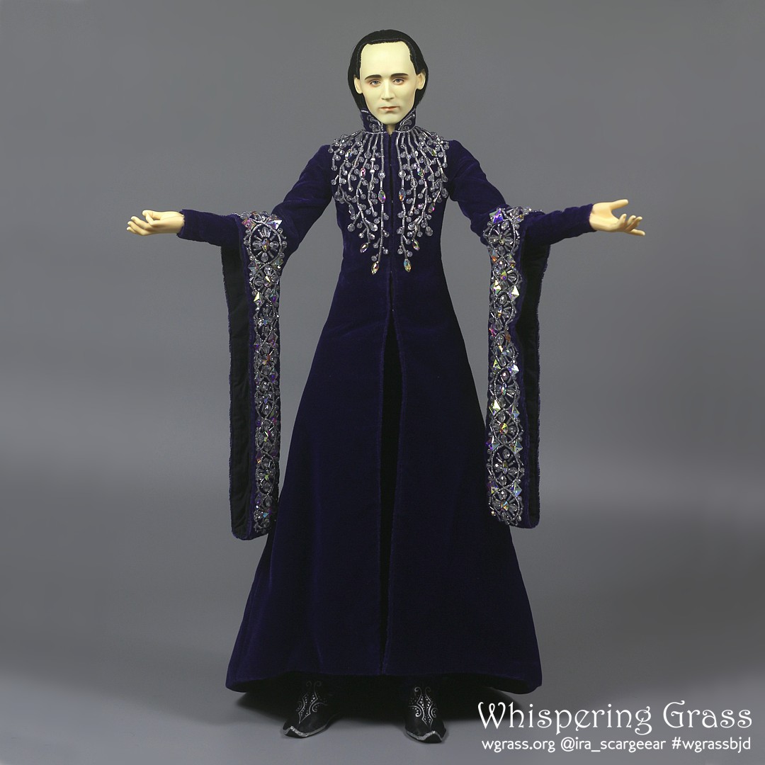 Elven Deep Purple Velvet Dress with Beads Embroide by scargeear