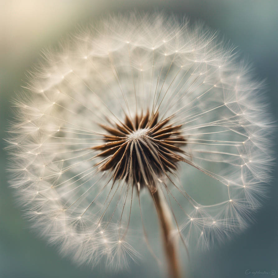 30 A macro shot of a dandelion seed head with its