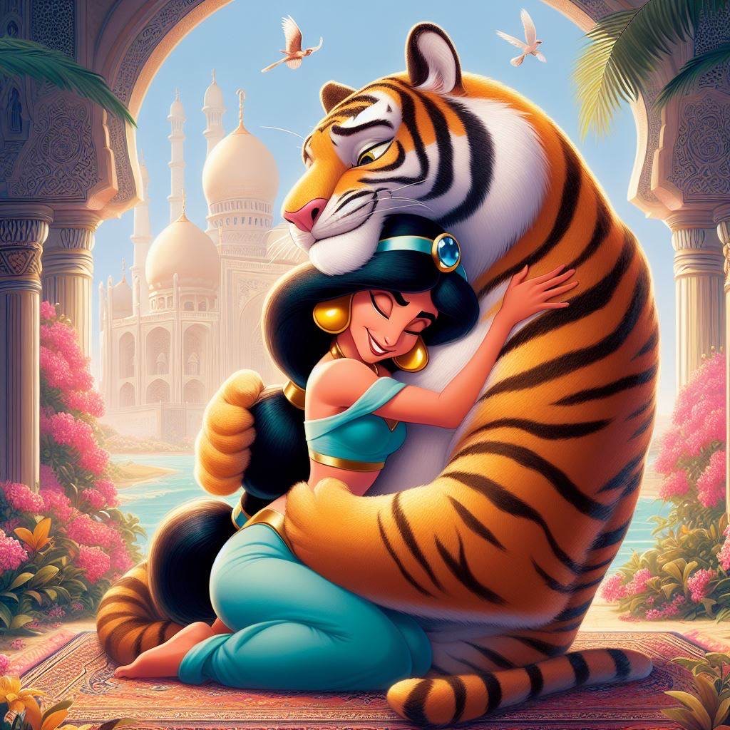 Aladdin Characters Raja Jasmine Hugging Rajah The Tiger In Aladdin by JustinPlatt1 on DeviantArt