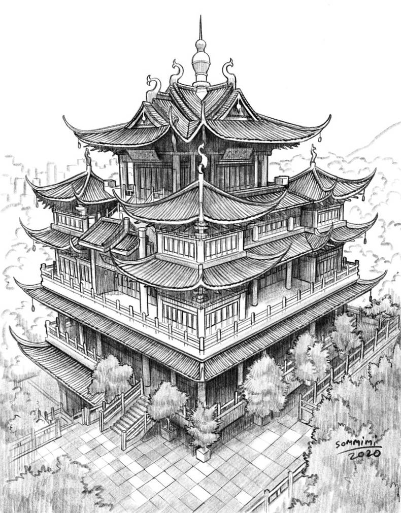 Chinese castle drawing by sommimi on DeviantArt
