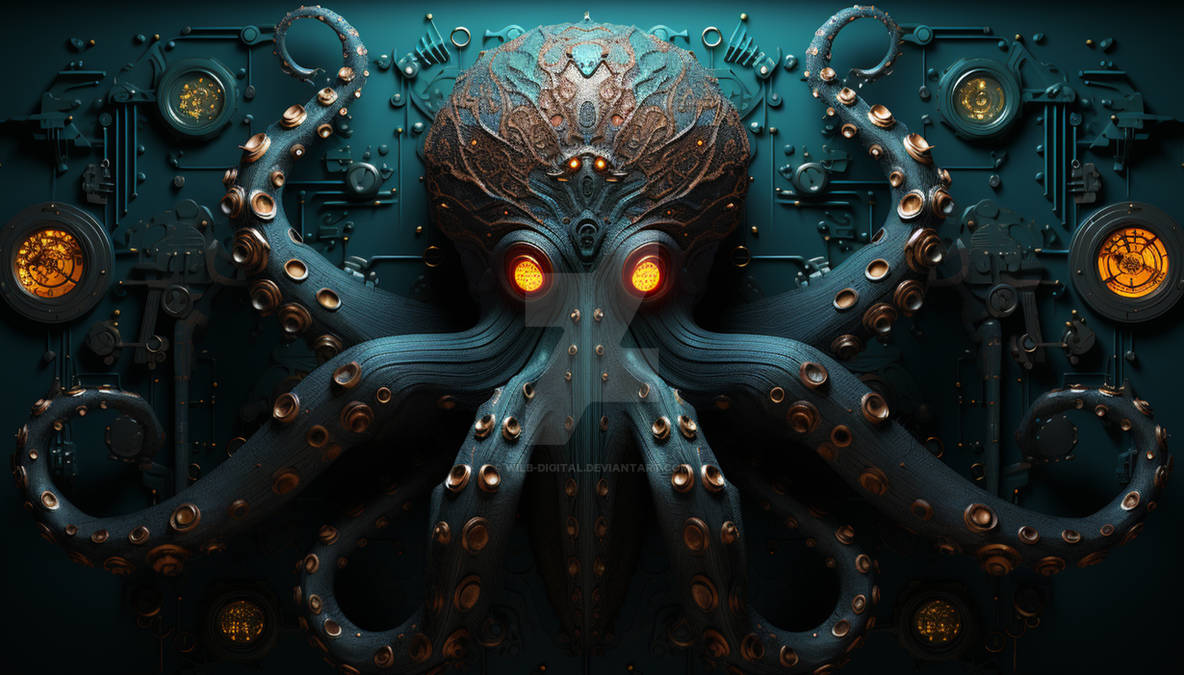 Digital Octopus Teal and orange glow by Wilb-Digital on DeviantArt