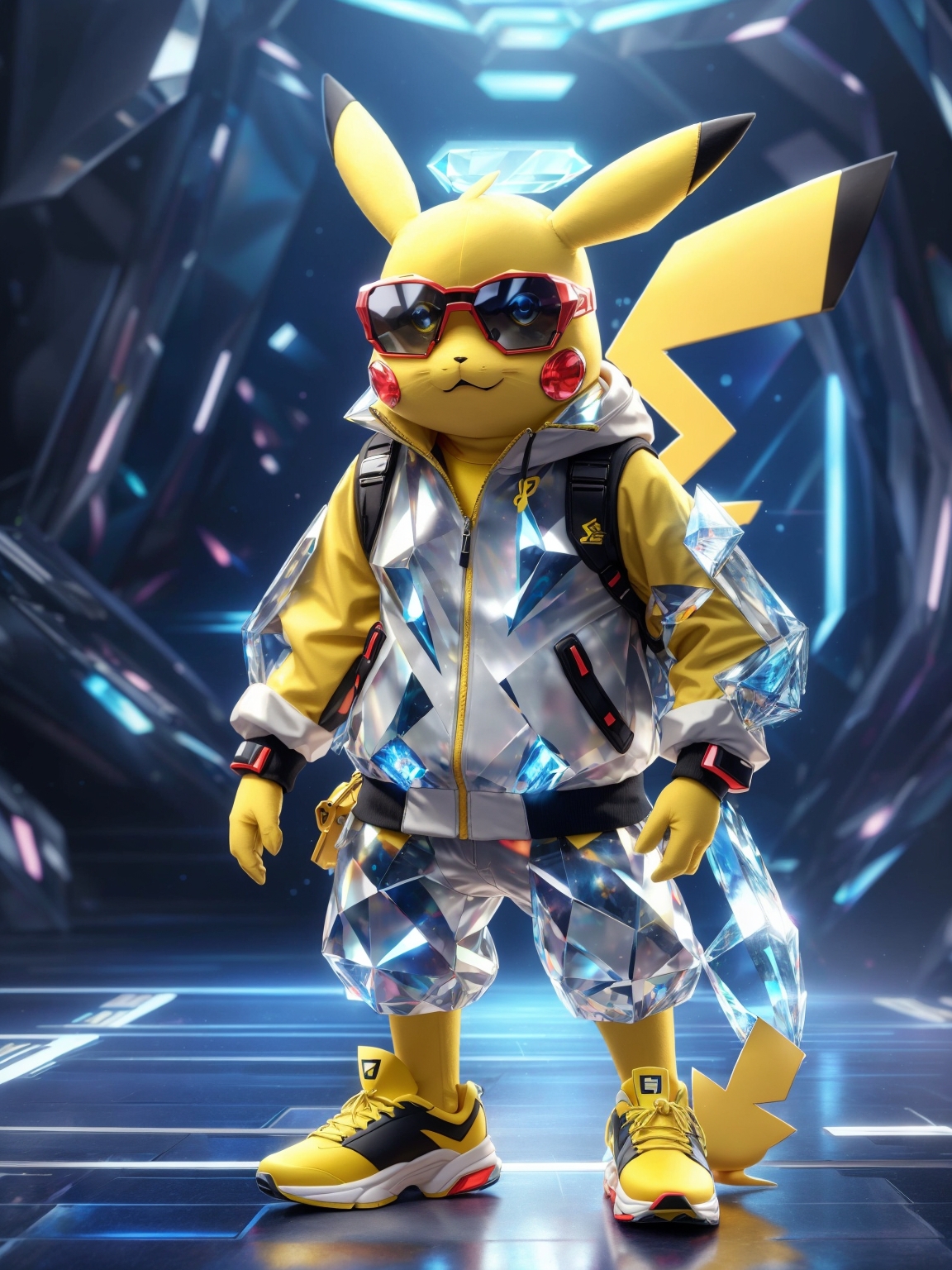 Pikachu futurista vestido com roupas esportivas em fundo transparente