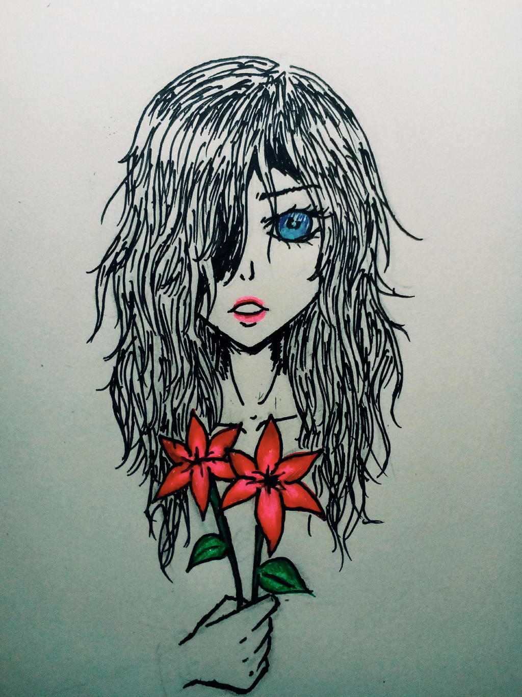 girl-red flowers-sad-inspired