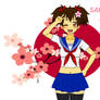 Sakura Yurihana in Japan Flag with Cherry Blossom