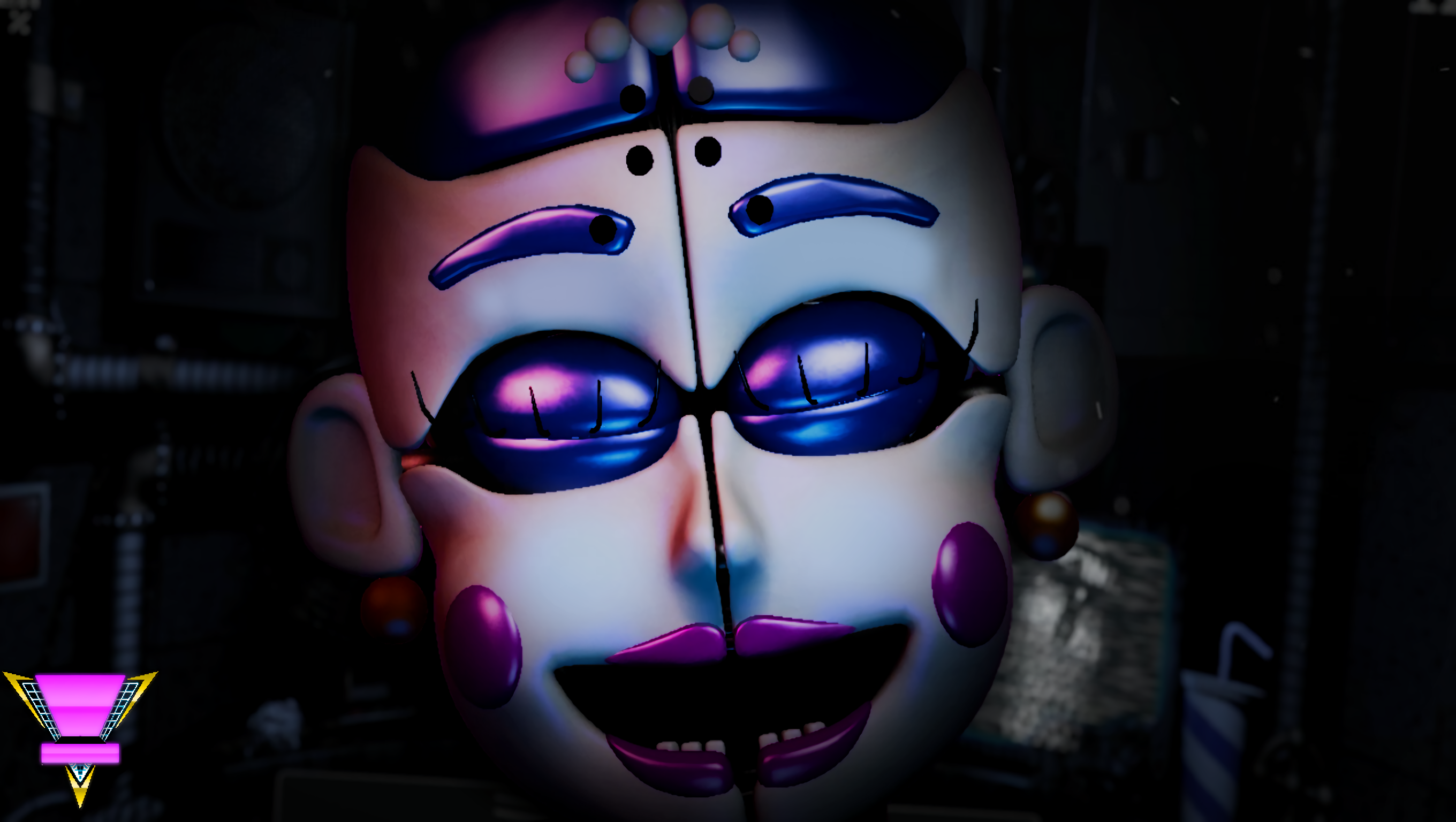 Balloras eyes are red theory fivenightsatfreddys. 