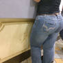 Massive legs squeezed into jeans