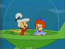 Judy Jetson and Bright Eyes in space car