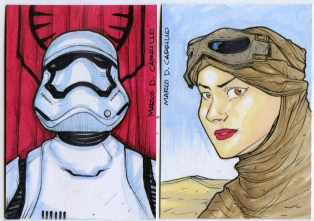 Two PSC sketch cards Star Wars TFA