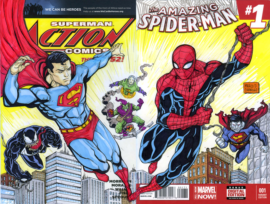 Superman and Spiderman crossover sketch cover