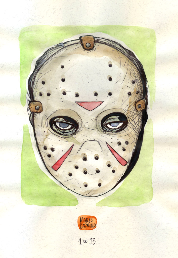 Jason Voorhees watercolor face