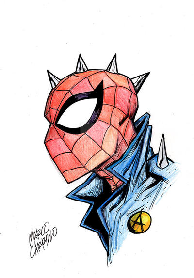 Spider-punk pencil color bust available by mdavidct on DeviantArt