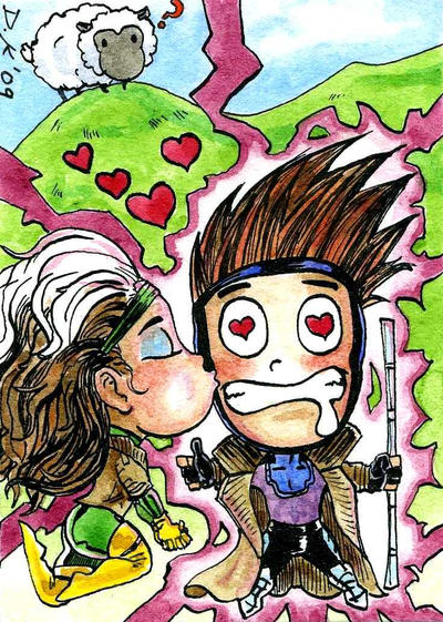 Gambit and Rogue V-Day Chibi