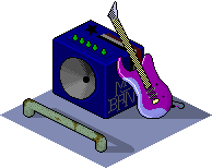 An amplifier and a guitar