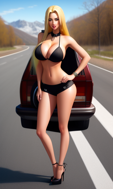 Bimbo Hitchhiker High Heels Big Boobs Long Blonde by mmsopen3 on