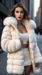 Beautiful women with puffy fur jacket high heels V