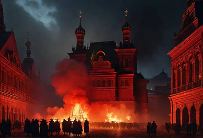 Red Square inferno painted by rembrandt Intricate 