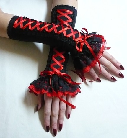 Corset gloves black red
