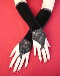 Black Velvet Gloves with Roses