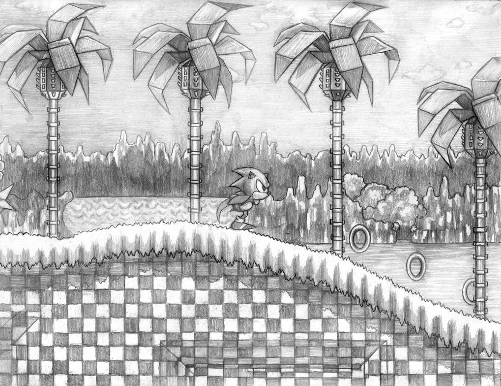 Sonic the Hedgehog (Green Hill Zone) Line Art by SoulStryder210 on
