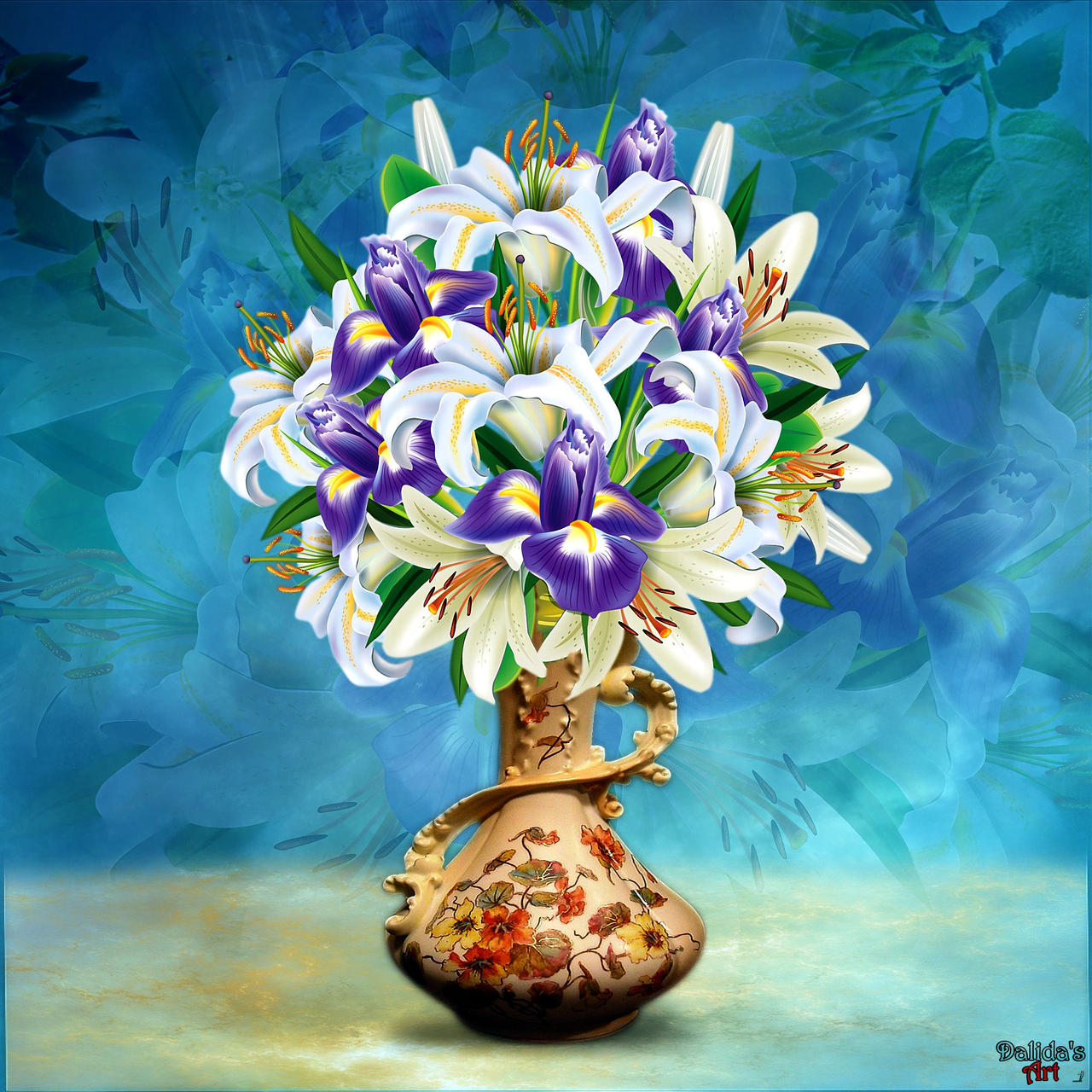 Vase with flowers (3) Purple Iris