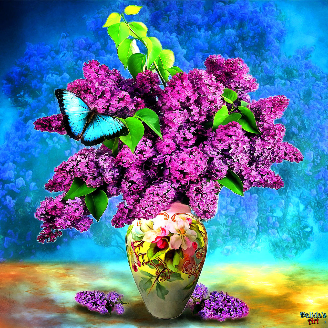 Vase with flowers (5) Bouquet Purple Lilac